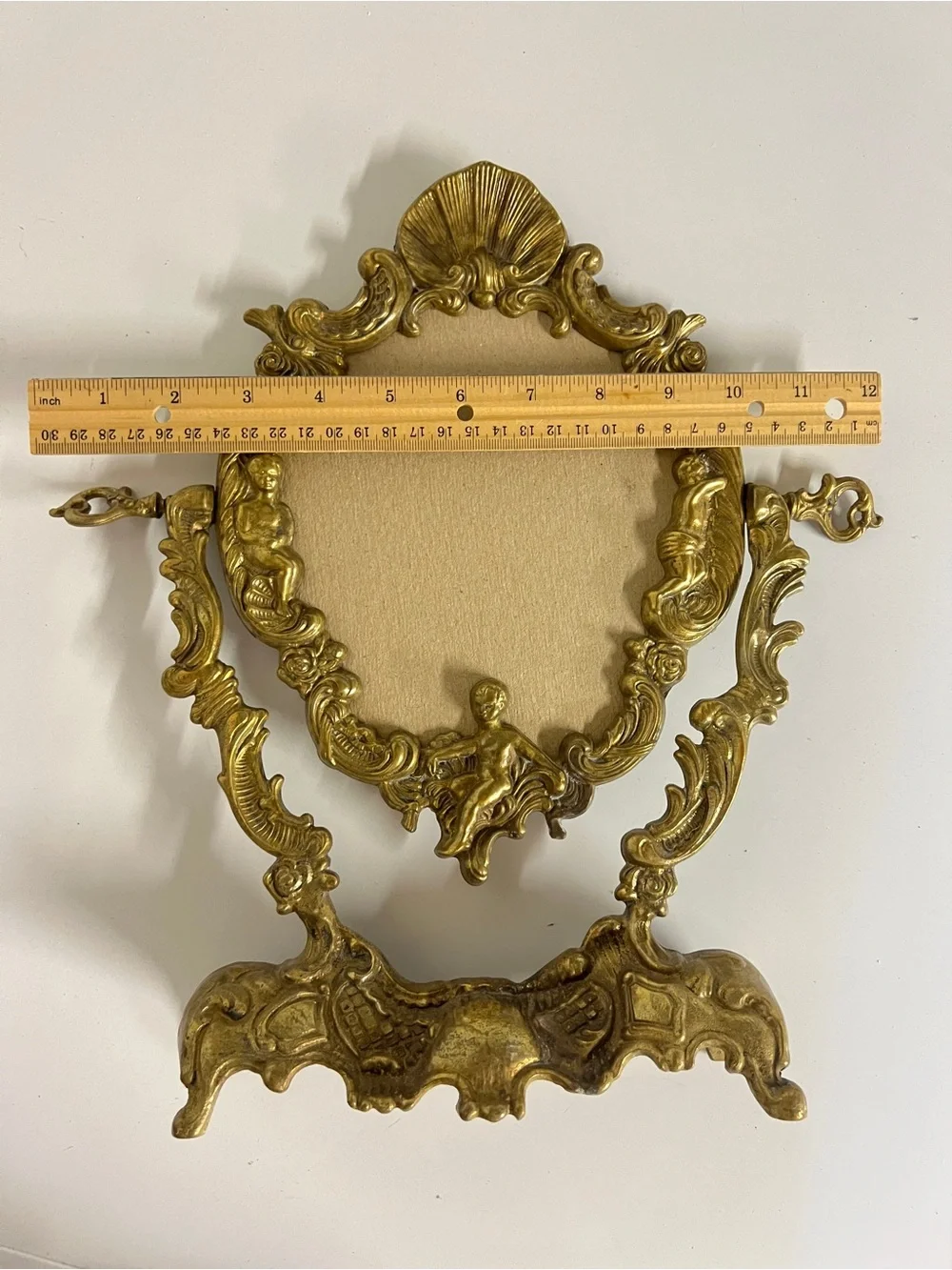 Antique-Style Gold Ornate Vanity Mirror with Cherub Motif